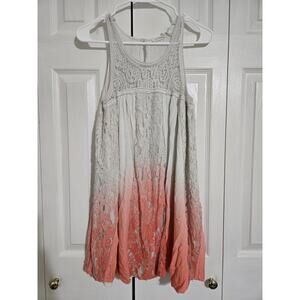 Blu Pepper small women's white coral ombre dress with crochet and lace accents